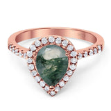 Pear Teardrop Natural Stone Halo Ring