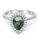 Pear Teardrop Natural Stone Halo Ring