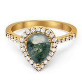 Pear Teardrop Natural Stone Halo Ring