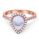 Pear Teardrop Natural Stone Halo Ring