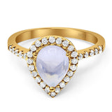 Pear Teardrop Natural Stone Halo Ring