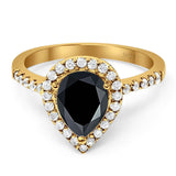 Pear Teardrop Natural Stone Halo Ring