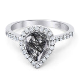 Pear Teardrop Natural Stone Halo Ring