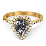 Pear Teardrop Natural Stone Halo Ring