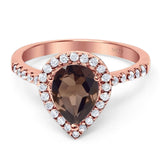Pear Teardrop Natural Stone Halo Ring