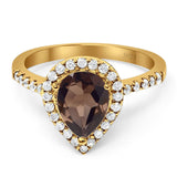 Pear Teardrop Natural Stone Halo Ring