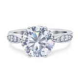 Round Moissanite Beaded Promise Ring 925 Sterling Silver