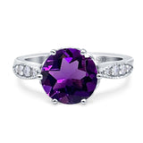 Round Natural Amethyst Beaded Promise Ring 925 Sterling Silver