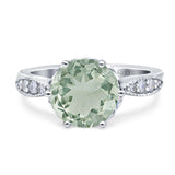 Round Natural Green Amethyst Prasiolite Beaded Promise Ring 925 Sterling Silver