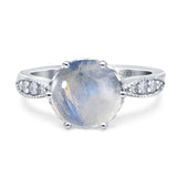 Round Natural Moonstone Beaded Promise Ring 925 Sterling Silver