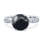 Round Natural Black Onyx Beaded Promise Ring 925 Sterling Silver