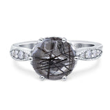Round Natural Rutilated Quartz Beaded Promise Ring 925 Sterling Silver