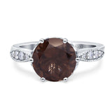 Round Natural Chocolate Smoky Quartz Beaded Promise Ring 925 Sterling Silver