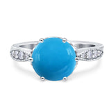 Round Genuine Natural Arizona Sleeping Beauty Turquoise Beaded Promise Ring 925 Sterling Silver