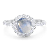 Art Deco Round Natural Moonstone Floral Ring 925 Sterling Silver