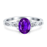 Oval Natural Amethyst Leaf Filigree Ring 925 Sterling Silver