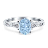 Oval Natural Aquamarine Leaf Filigree Ring 925 Sterling Silver