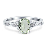 Oval Natural Green Amethyst Prasiolite Leaf Filigree Ring 925 Sterling Silver