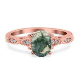 Oval Natural Stone Leaf Design Ring