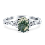 Oval Natural Green Moss Agate Leaf Filigree Ring 925 Sterling Silver