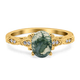 Oval Natural Stone Leaf Design Ring