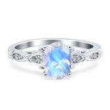 Oval Natural Moonstone Leaf Filigree Ring 925 Sterling Silver
