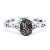 Oval Natural Rutilated Quartz Leaf Filigree Ring 925 Sterling Silver