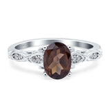 Oval Natural Chocolate Smoky Quartz Leaf Filigree Ring 925 Sterling Silver