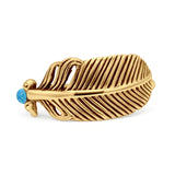 Minimalist 10mm Round Lab Created Blue Opal Feather Ring 925 Sterling Silver