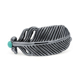 Minimalist 10mm Round Turquoise Feather Ring 925 Sterling Silver