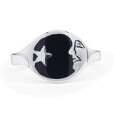Minimalist 11mm Black Agate Star & Moon Ring 925 Sterling Silver