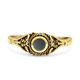 Minimalist 6mm Black Onyx Twisted Rope & Leaf Oxidized Ring 925 Sterling Silver