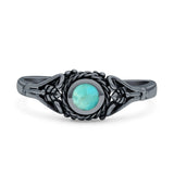 Minimalist 6mm Turquoise Twisted Rope & Leaf Oxidized Ring 925 Sterling Silver