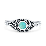 Minimalist 6mm Turquoise Twisted Rope & Leaf Oxidized Ring 925 Sterling Silver