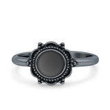 Minimalist 10mm Black Onyx Beaded Flower Oxidized Ring 925 Sterling Silver