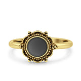 Minimalist 10mm Black Onyx Beaded Flower Oxidized Ring 925 Sterling Silver