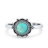 Minimalist 10mm Turquoise Beaded Flower Oxidized Ring 925 Sterling Silver