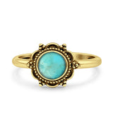 Minimalist 10mm Turquoise Beaded Flower Oxidized Ring 925 Sterling Silver