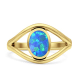 Minimalist 12mm Lab Created Blue Opal Split Shank Oxidized Ring 925 Sterling Silver