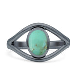 Minimalist 12mm Turquoise Split Shank Oxidized Ring 925 Sterling Silver