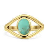 Minimalist 12mm Turquoise Split Shank Oxidized Ring 925 Sterling Silver