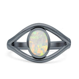 Minimalist 12mm Lab Created White Opal Split Shank Oxidized Ring 925 Sterling Silver