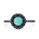Minimalist 10mm Turquoise Floral Twisted Rope Oxidized Ring 925 Sterling Silver