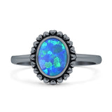 Minimalist 11mmLab Created Blue Opal Heart Solitaire Oxidized Ring 925 Sterling Silver