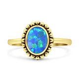 Minimalist 11mmLab Created Blue Opal Heart Solitaire Oxidized Ring 925 Sterling Silver