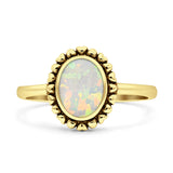 Minimalist 11mmLab Created White Opal Heart Solitaire Oxidized Ring 925 Sterling Silver