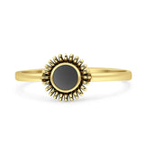 Minimalist 7mm Black Onyx Sunflower Oxidized Ring 925 Sterling Silver
