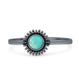 Minimalist 7mm Turquoise Sunflower Oxidized Ring 925 Sterling Silver