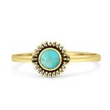 Minimalist 7mm Turquoise Sunflower Oxidized Ring 925 Sterling Silver