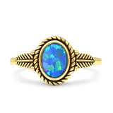 Minimalist 10mm Lab Created Blue Opal Twisted Rope Leaf Oxidized Ring 925 Sterling Silver
